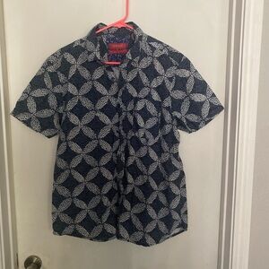Men's Geometric Navy and White Button Down Shirt